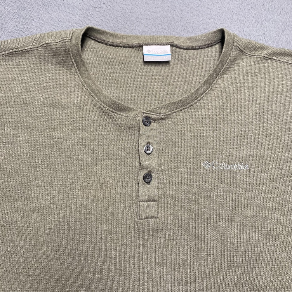 Columbia Shirt Mens 2XL Green Waffle Knit Henley Long Sleeve Thermal‎ Casual - Picture 2 of 8